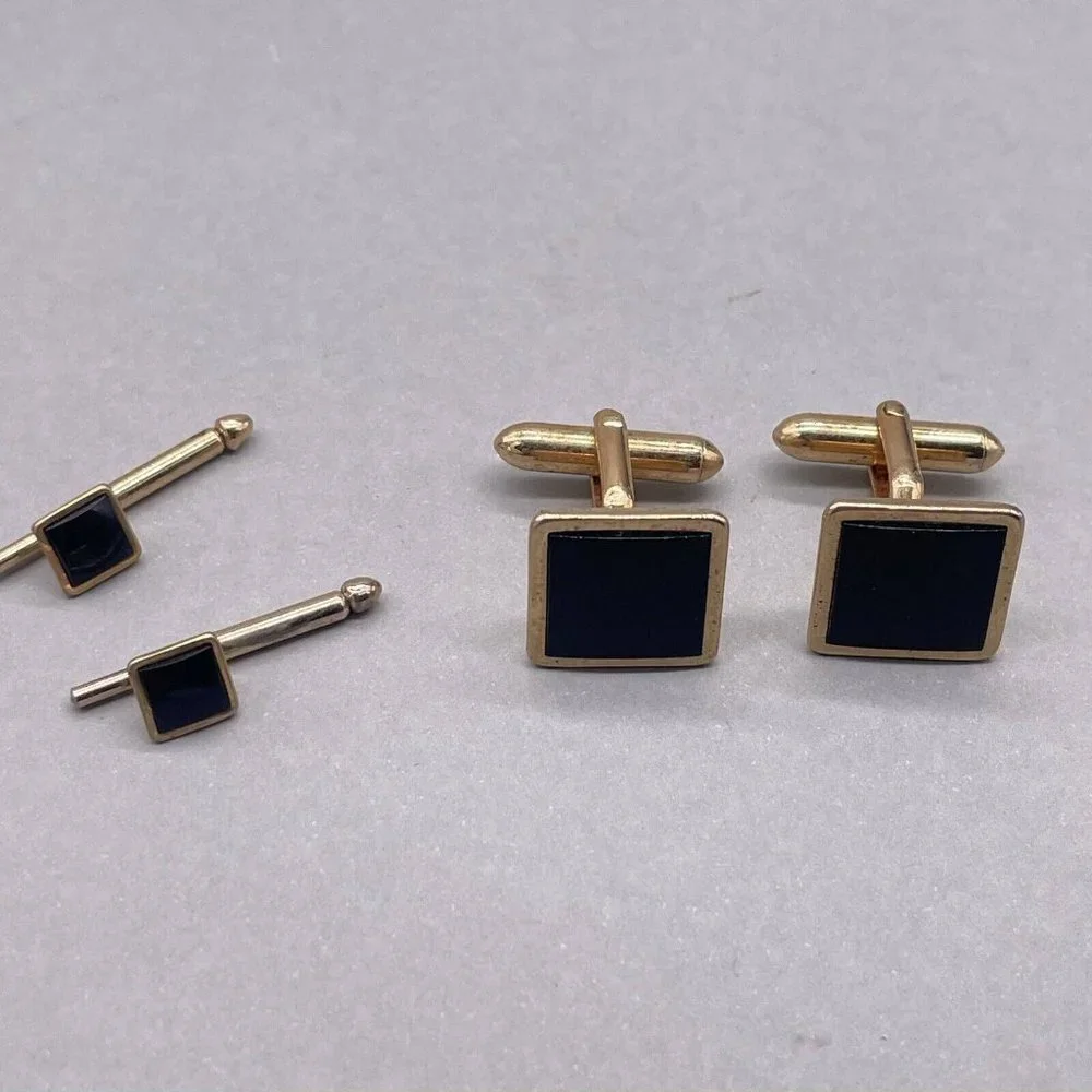 Vintage Swank Cufflinks and Formal Shirt Studs Set Gold Tone
